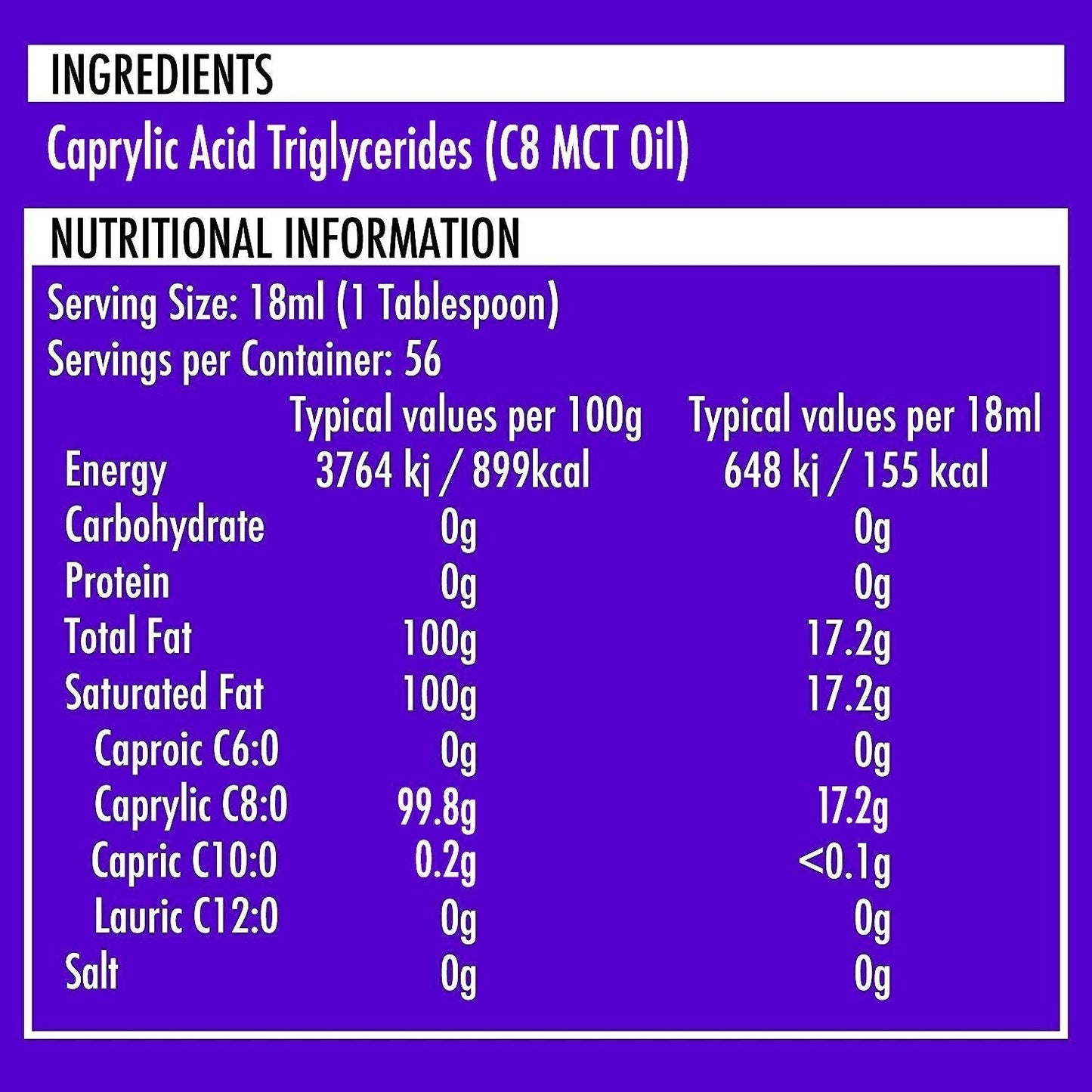 علبة تحتوي على 20 × زيت MCT نقي C8 | 1000 مل